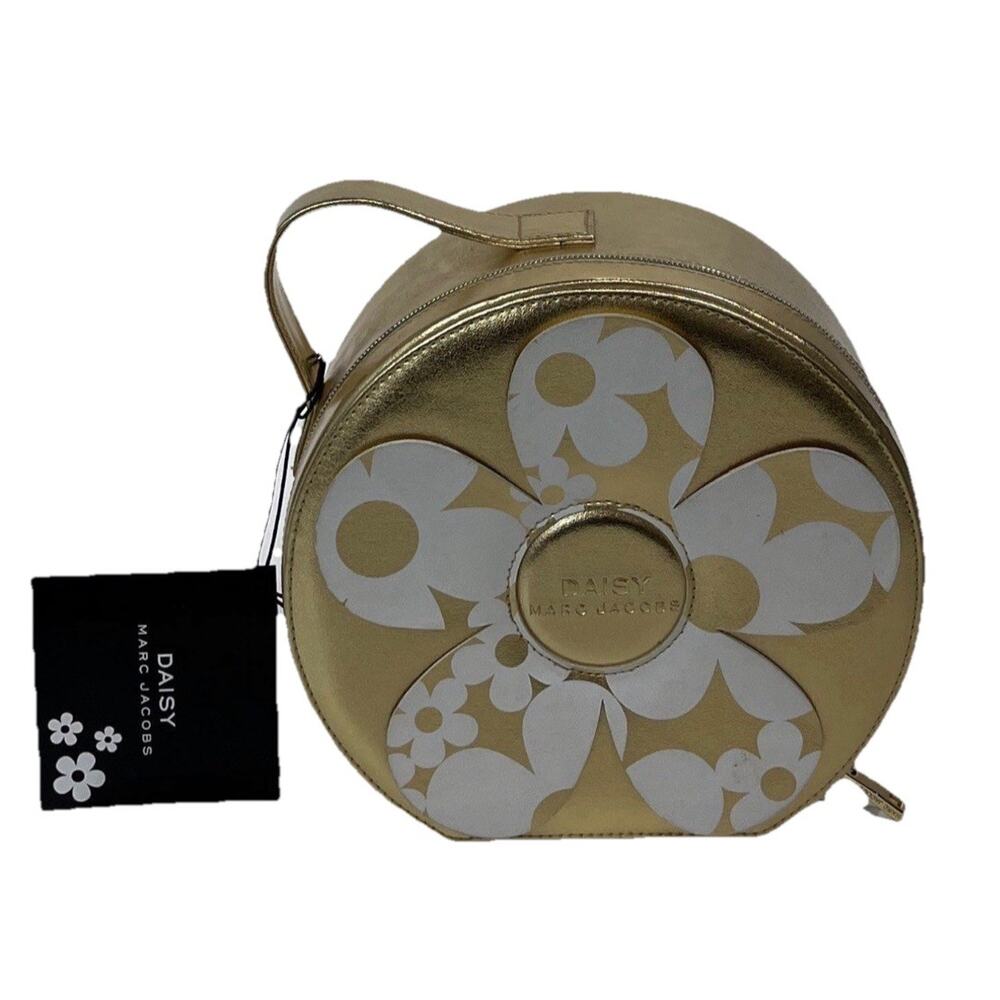 Marc Jacobs Daisy Gold Round Train Case Makeup Bag Floral Cosmetic Case New